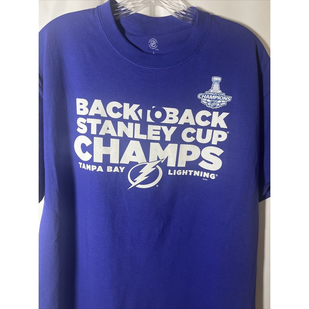 NHL Tampa Bay Lightning Back To Back Stanley Cup Champs 2021 T-shirt Size L